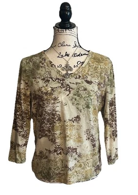 VTG Y2K Caribbean Joe 3/4 Sleeve Green Paisley Top - Image 1 of 4