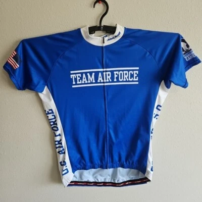 Camiseta masculina de ciclismo Jakroo Air Force tamanho 2XL azul branca com zíper completo equipe EUA 2015  - Imagem 1 de 4