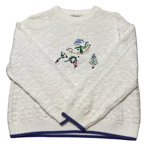 Vintage Cabela’s Christmas Knit Sweater Women’s L White Snowman Crew Neck - Picture 1 of 8