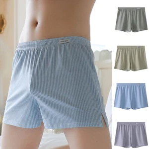 Men Cotton Boxer Shorts Trunks Striped Home Sleeping Shorts Summer 4 Colors - Picture 1 of 20