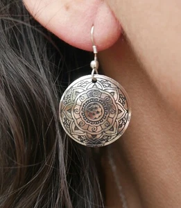 Orecchini etnici orientali metallo argento zingari tribali danza del ventre Nagpur India - Foto 1 di 1