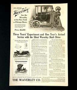 Vestido de moda Waverley 1910 anuncio de coche Brougham Roadster estampado antiguo AD - Imagen 1 de 1