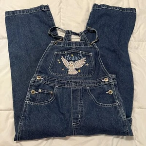 Vintage Harry Potter Hedwig Kids Overalls Size 7/8 Circa 2001 Glittery Denim - Picture 1 of 10