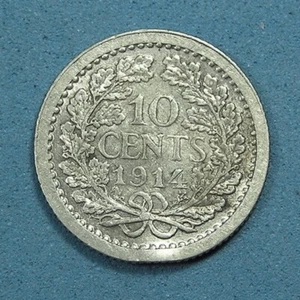 Netherlands 10 Cents .640 Silver Coin 1914, Rim Dings, Combined Shipping - Picture 1 of 2