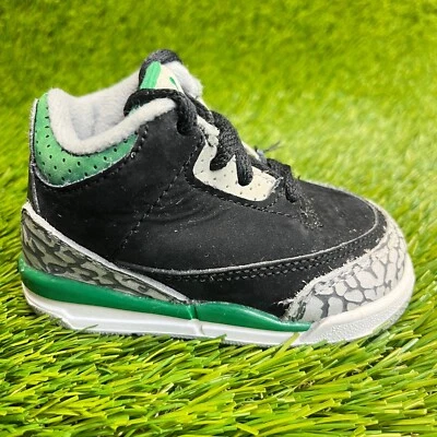 Nike Air Jordan 3 Retro Toddler Size 4C Black Green Basketball Shoes Sneakers - Image 1 of 4