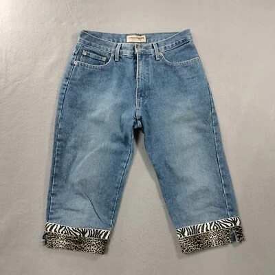 Pantalones de mezclilla capri azules estampados de leopardo London Jean de colección para mujer talla 4 Foto 1 de 4