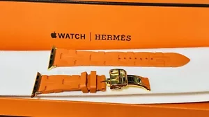 24k Hermes Kilim Orange Band Deployment for Apple Watch 45mmn 49mm Polished - Picture 1 of 5
