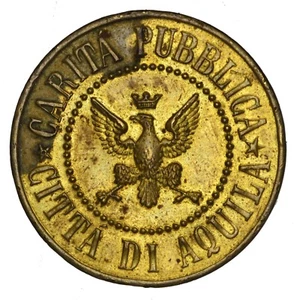ITALIA AQUILA Gettone Token Tessera di Carità CARITA' PUBBLICA CITTA DI AQUILA 5 - Picture 1 of 2