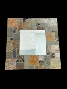 Mosaic Stone Slate Wall Mirror Decor 24 x 23.5in Square Multicolored - Picture 1 of 5