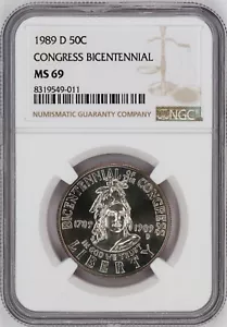 1989 D Congress Bicentennial Half Dollar Graded MS 69 by NGC - Picture 1 of 4