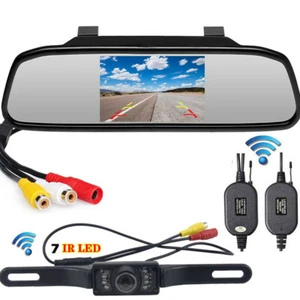 Wireless Car Rear View Kit IR Reverse Backup Camera + 4.3" LCD Mirror Monitor - Picture 1 of 24