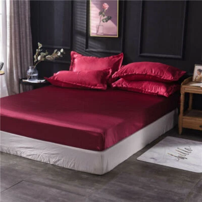 Sábana Ajustable Seda Hielo Bolsillo Extra Profundo King Sábana Plana 39-80"" para Adultos Adolescentes Foto 1 de 4