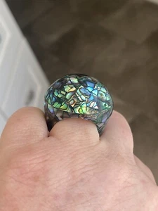 Rarities Carol Brodie Sterling Wood Abalone Dome Ring - Picture 1 of 14