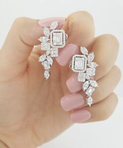 Marquise Princess Baguette Round Diamond Drop/Dangle Earrings 3.7 ct 18k Rt $12k