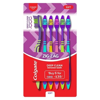 Colgate ZigZag Toothbrush Pack of 6 Manual Toothbrushes Assorted Colors New Soft - Image 1 of 4