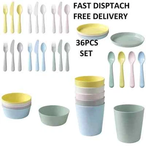 Kids Plastic Bowls Cups Plates Cutlery Set Individual Melamine children toddler - Picture 1 of 3