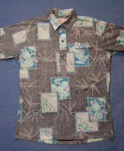 LuvShirt of Hawaii AlohaShirt Reverso Algodón Flores en Marcos de Bambú Gris Talla M - Imagen 1 de 10