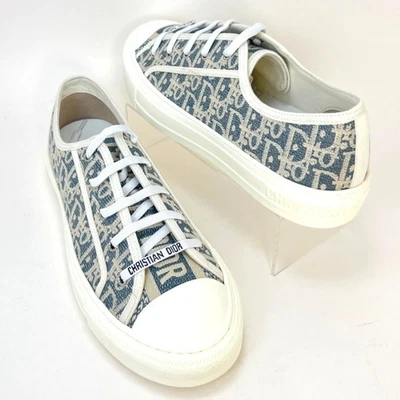Dior Walk'n'Dior Sneakers Chambray Cotton Embroidered White Blue Women Size IT42 - Image 1 of 4