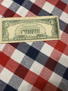 Mis-aligned $5 Bill From 1965. Partial Front Border Printed On Back. - Picture 1 of 4