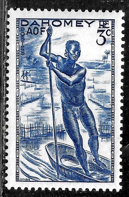 HICK GIRL- MINT FRENCH DAHOMEY STAMP   SC#114  1941  MAN POLING CANOE   L642 - Image 1 of 2
