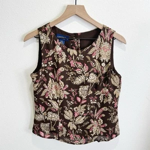 Vtg 90s Charter Club Top Womens 10P Brown Floral Silk Cottagecore Phoebe Friends - Picture 1 of 15