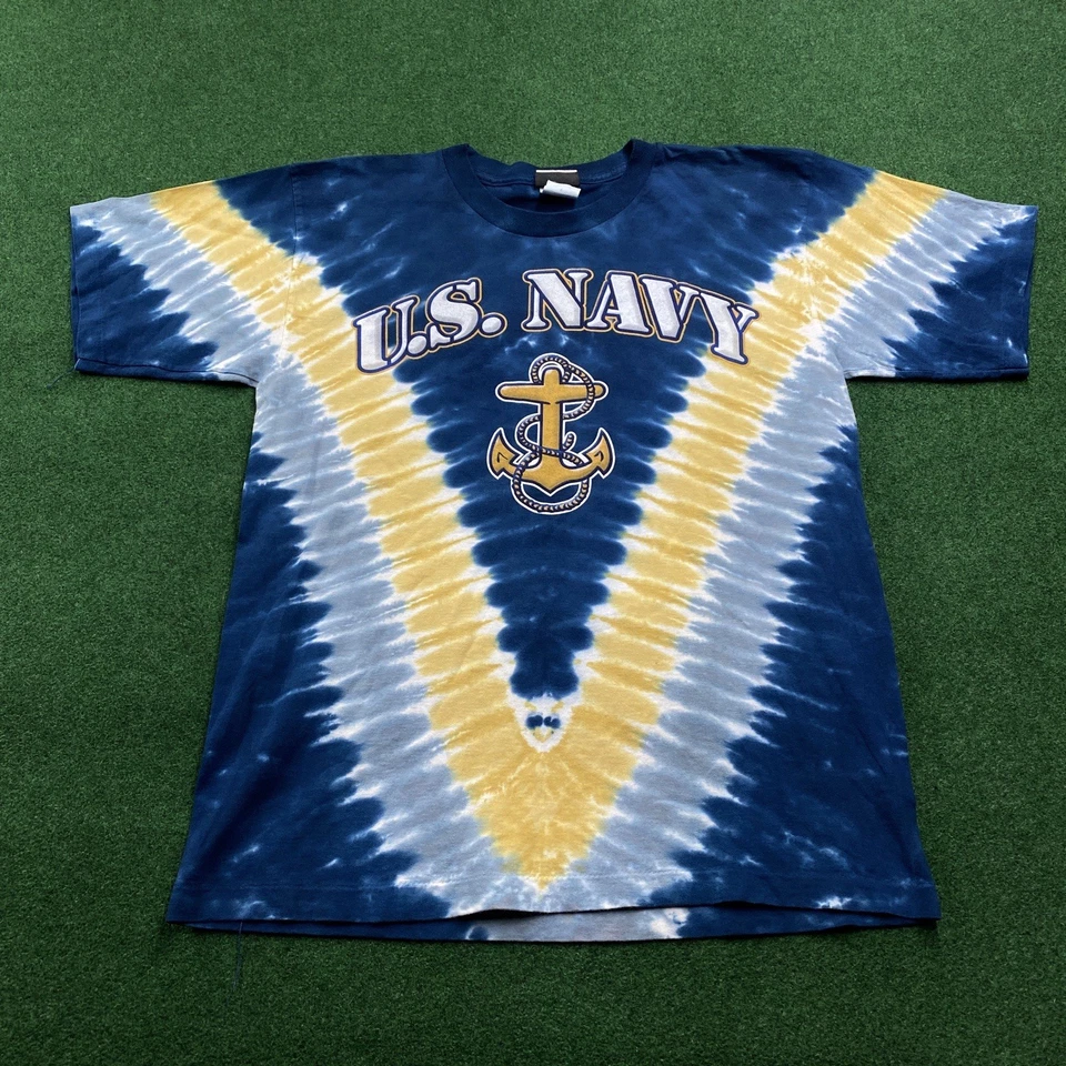 Vintage U.S. Navy Shirt Mens M Blue 90S Y2K Military Liquid Blue Tie Dye Tee - Image 1 of 4