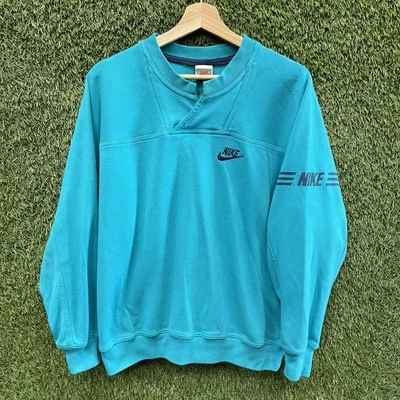 Vintage Nike Grey Tag Sweater Adult Sz Medium Teal Embroidered Sweatshirt 80s - Image 1 of 4