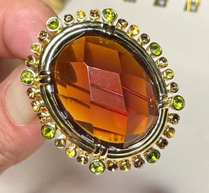 Broche De Colección Tono Dorado Facetado Ámbar Vidrio Acento Multicolor Estrás A959 - Imagen 1 de 6