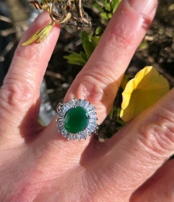 Anillo Ovalado Natural Esmeralda y Topacio, Rodio/Plata, Talla 6 Foto 1 de 4