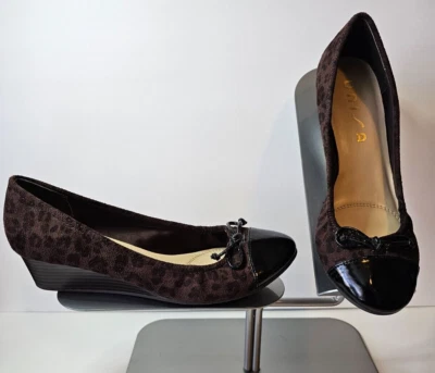 UNISA Brown Leopard Print Suede Feel Cap Toe Wedge Ballet Pumps Size 9M - Image 1 of 4
