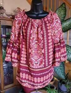 TACERA Women'S Pull-Over Geometric Flowey Floral Print Top Blouse Size M NWT - Bild 1 von 6