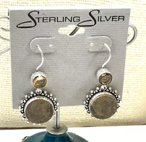Orecchini Argento Sterling 925 Caffè Diaspro Pietra Bali Look Goccia Traforata - Foto 1 di 4