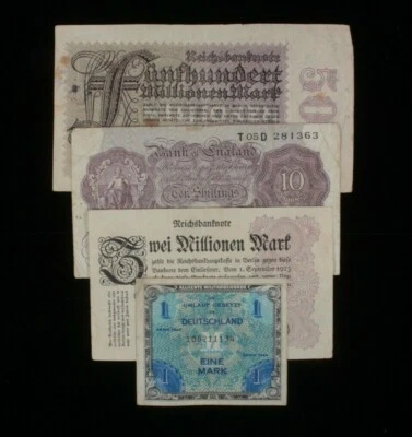 Germany & Great Britain 4-Notes Lot // (3) German Mark & (1) English Shillings - Image 1 of 3