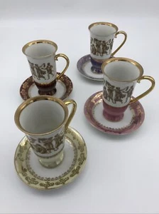 Vintage Porcelain Chocolate Cup / Saucer Crossed Arrows Mark 2285 Set Of 4 - Imagen 1 de 8