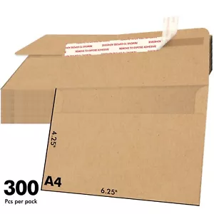 300PK Brown Kraft Envelopes 4x6 Self Seal Invitation Envelope A4 4.25x6.25" 115g - Picture 1 of 12