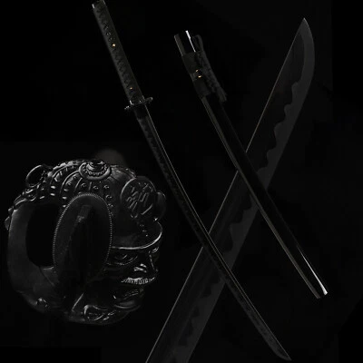 All Black Dragon Japanese Katana Sword Full Tang Sharp Samurai 1095 Steel - Image 1 of 4