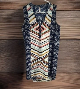 Xhilaration Shift Dress Womens Junior S Blue Aztec Sleeveless Western Artsy Boho - Picture 1 of 9