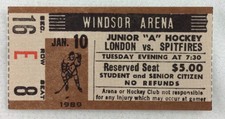 OHL 1989 01/10 London Knights at Windsor Spitfires Hockey Ticket