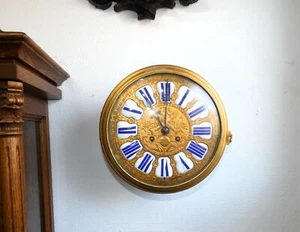 34262-VINCENTI & CIE PARIS RUNDE WANDUHR-EMAIL KARTUSCHEN-BRONZE FEUERVERGOLDET - Bild 1 von 14