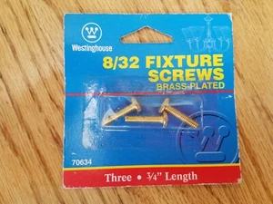 8/32 FIXTURE SCREWS Brass-Plated 3 pack 3/4" length Westinghouse 70634 NEW - Picture 1 of 2