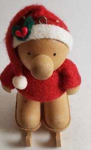 Christmas Ornament Ziggy Santa Wood On Skis Skiing Felt Red 4 in. 1970s Comic  - Picture 1 of 2