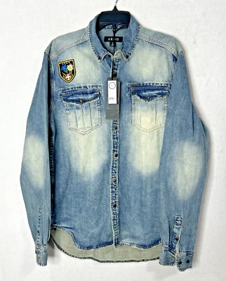 Akoo 100% authentic LS Button Up shirt Blizzard Woven Cadillac Denim Blue   - Image 1 of 4
