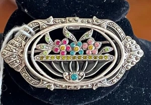NEW Sweet Romance Victorian Regency Brooch Pin Floral Marcasite 1940s Crystals - Picture 1 of 7