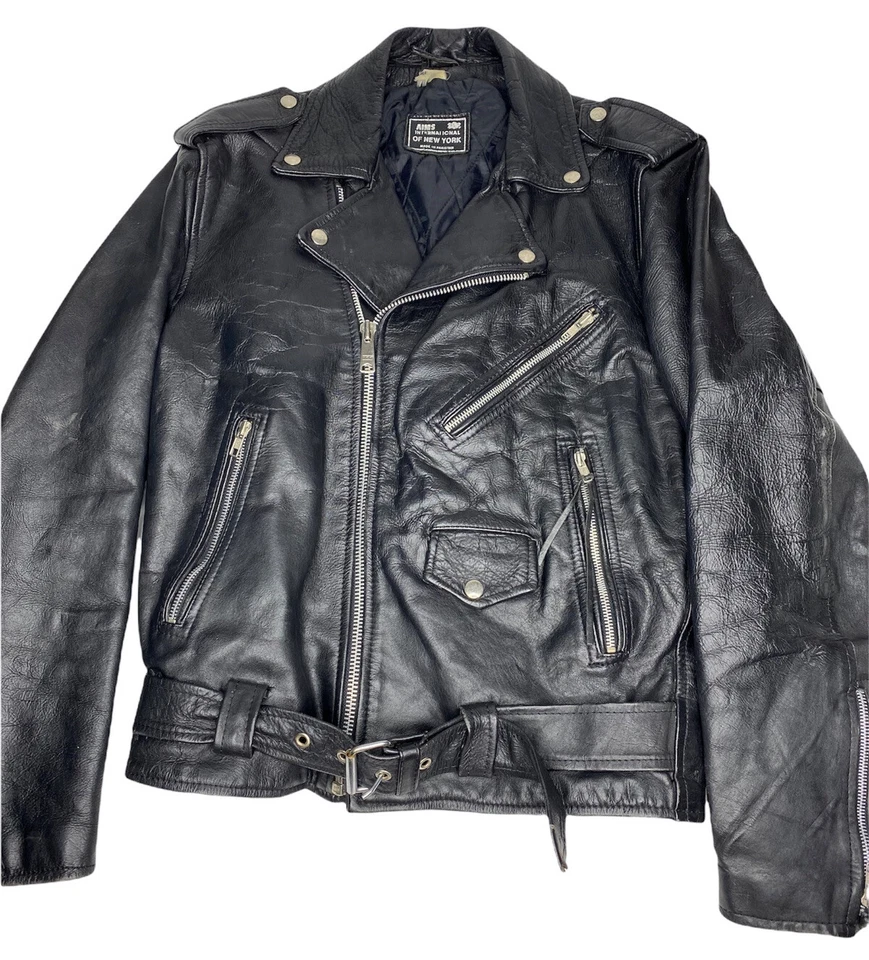 Chaqueta Punk Motociclista Motocicleta Motociclista Vintage Años 80’s 90’s Mediana Negra Pesada Unisex Foto 1 de 4