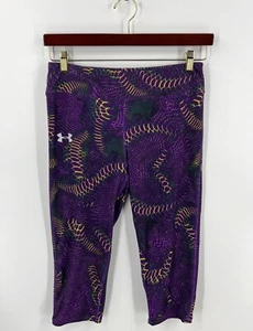 Under Armour Girls Size XL Purple Green Athletic Workout Leggings Cropped Capri - Picture 1 of 4