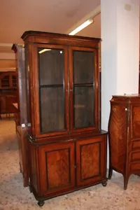 Libreria Vetrina due corpi francese in noce fiammato stile Luigi Filippo 1800 - Foto 1 di 9