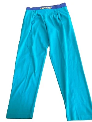 Vintage Stretch Pants Mom High Waist Large Teal Purple Pleated Tapered FLAWS - Image 1 of 4