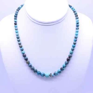 All Natural Arizona Turquoise 4-8mm Graduated Round Blue Green Pattern Necklace - Picture 1 of 6