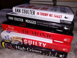 5 Ann Coulter Book Lot 1st Edition HCDJ Demonic Guilty Trump Mugged High Crimes - Foto 1 di 12