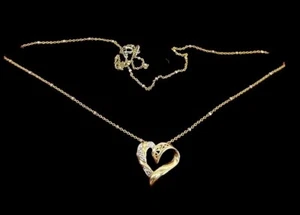 10 K Yellow Gold Diamond Open Heart Pendant Stamped 10k - Bild 1 von 7